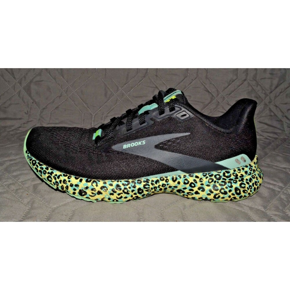 Brooks Launch 8 Womens Size 7 Running Shoes Black Mint Leopard Print Sneakers - Picture 4 of 8